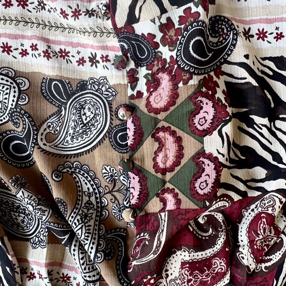 Rachel Rachel Roy  Bohemian Patchwork Paisley Cropped Blouse Size Small - Picture 3 of 7